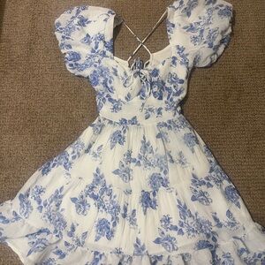 Windsor Cottagecore Blue Floral Open Back Dress XS